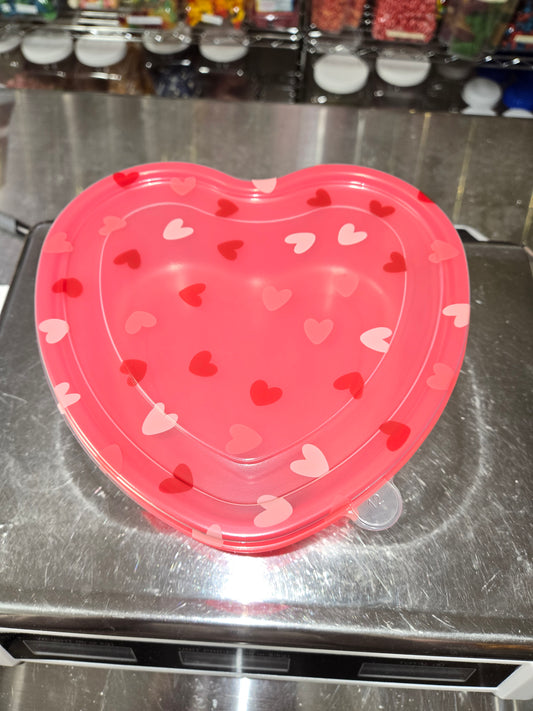 2 lb CHOCOLATE Hearts On Lid RED Heart Shaped Plastic Container