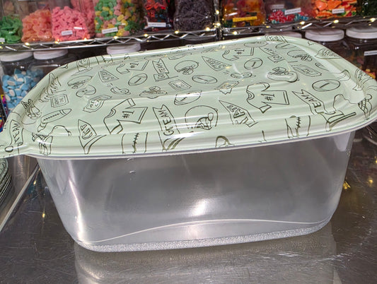 1 lb Grub Tub Football Theme-Reusable Food Container-Green Lid
