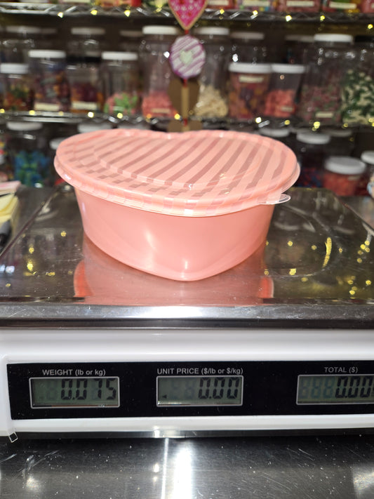 3 lb GUMMY Pink Stripes On Lid LIGHT PINK Heart Shaped Plastic Container
