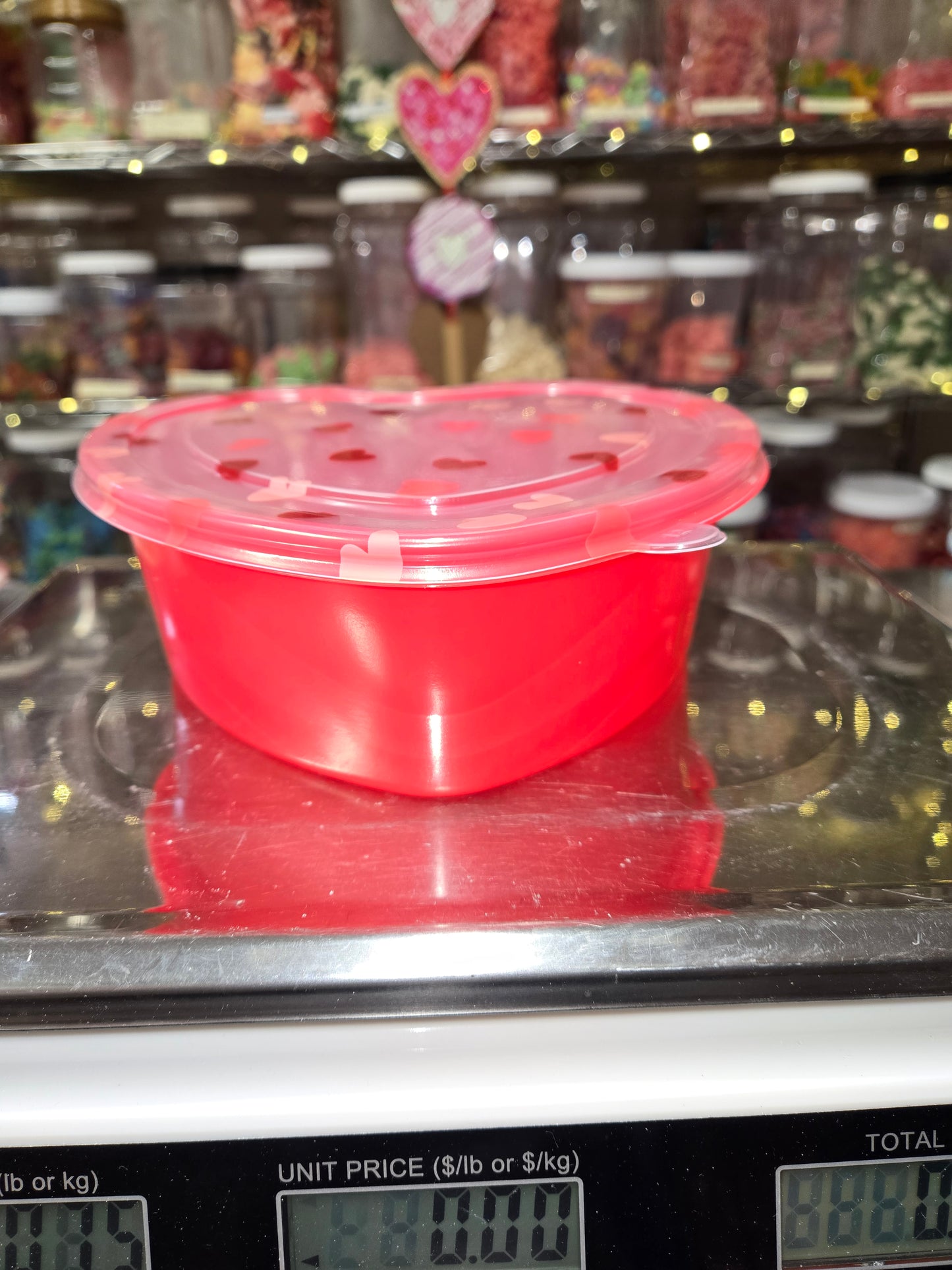 3 lb GUMMY Hearts On Lid RED Heart Shaped Plastic Container