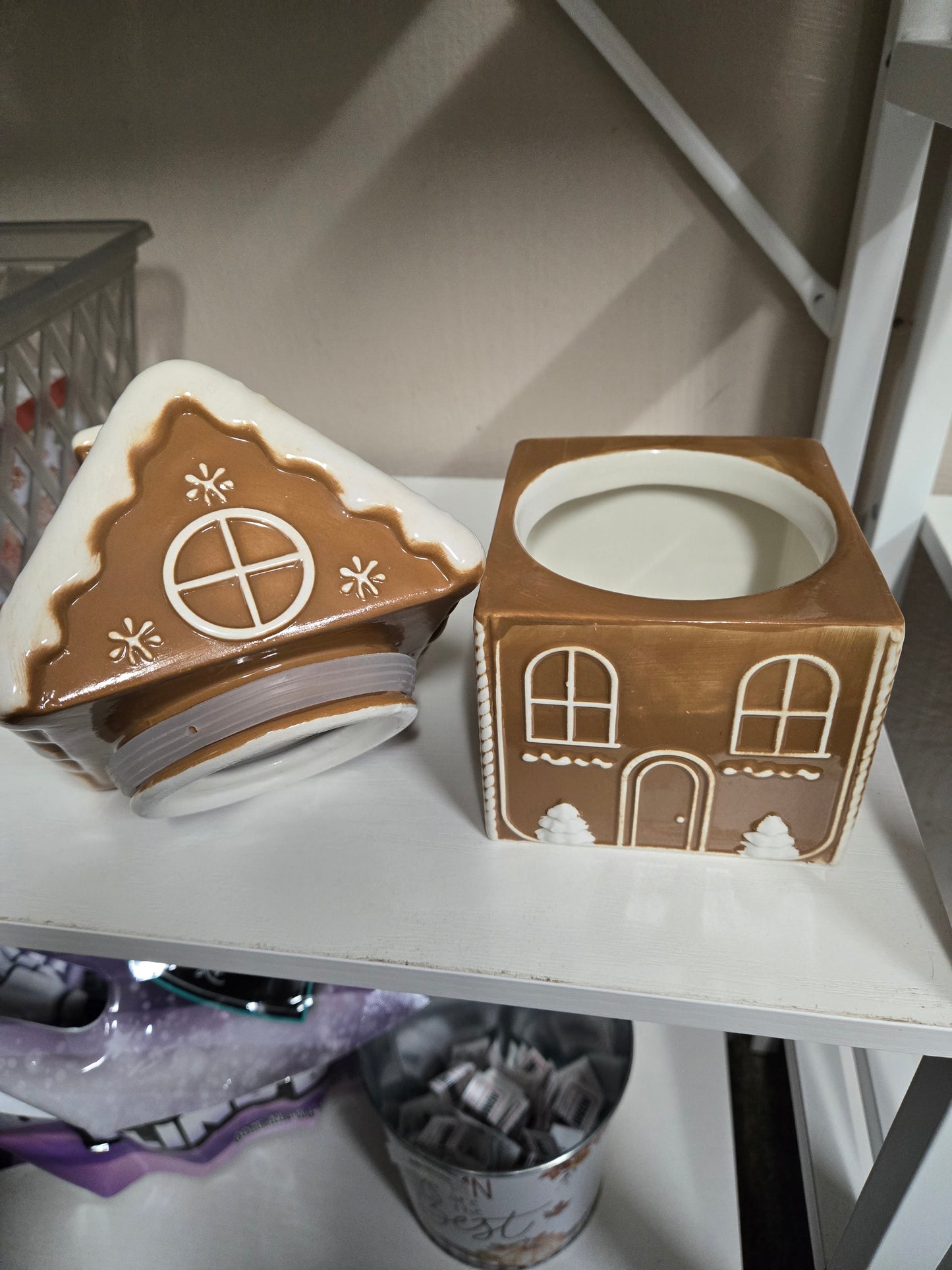 1 lb Gummy Bag and Gingerbread House Ceramic Candy Jar