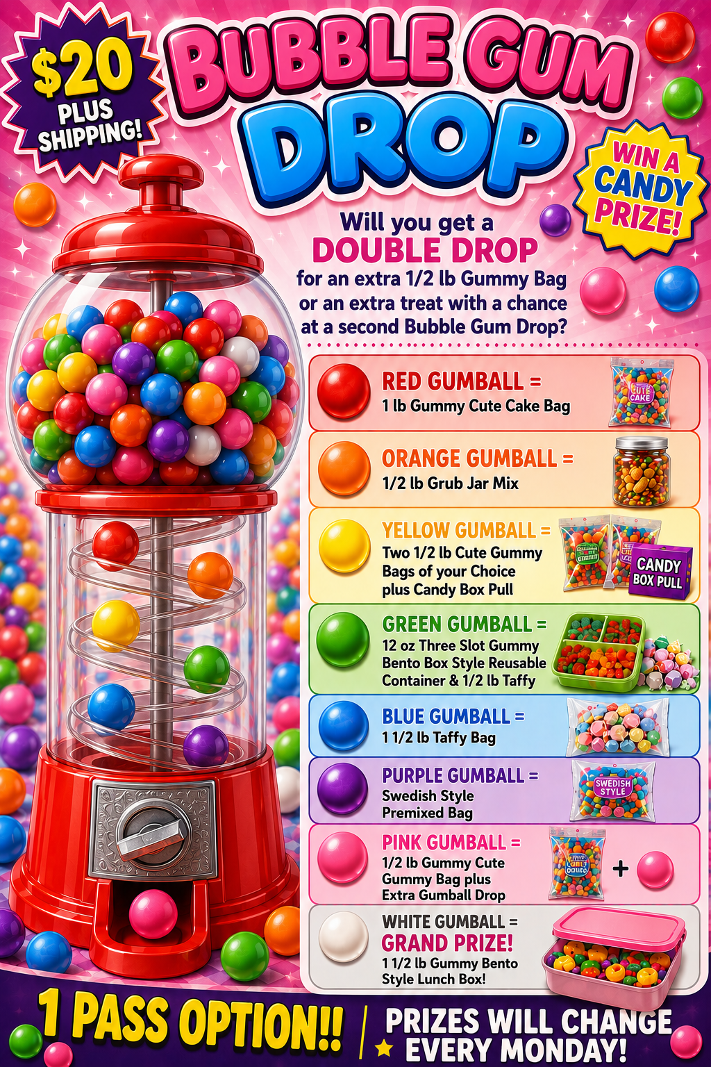 $20 GUMMY Bubble Gum Drop Game!