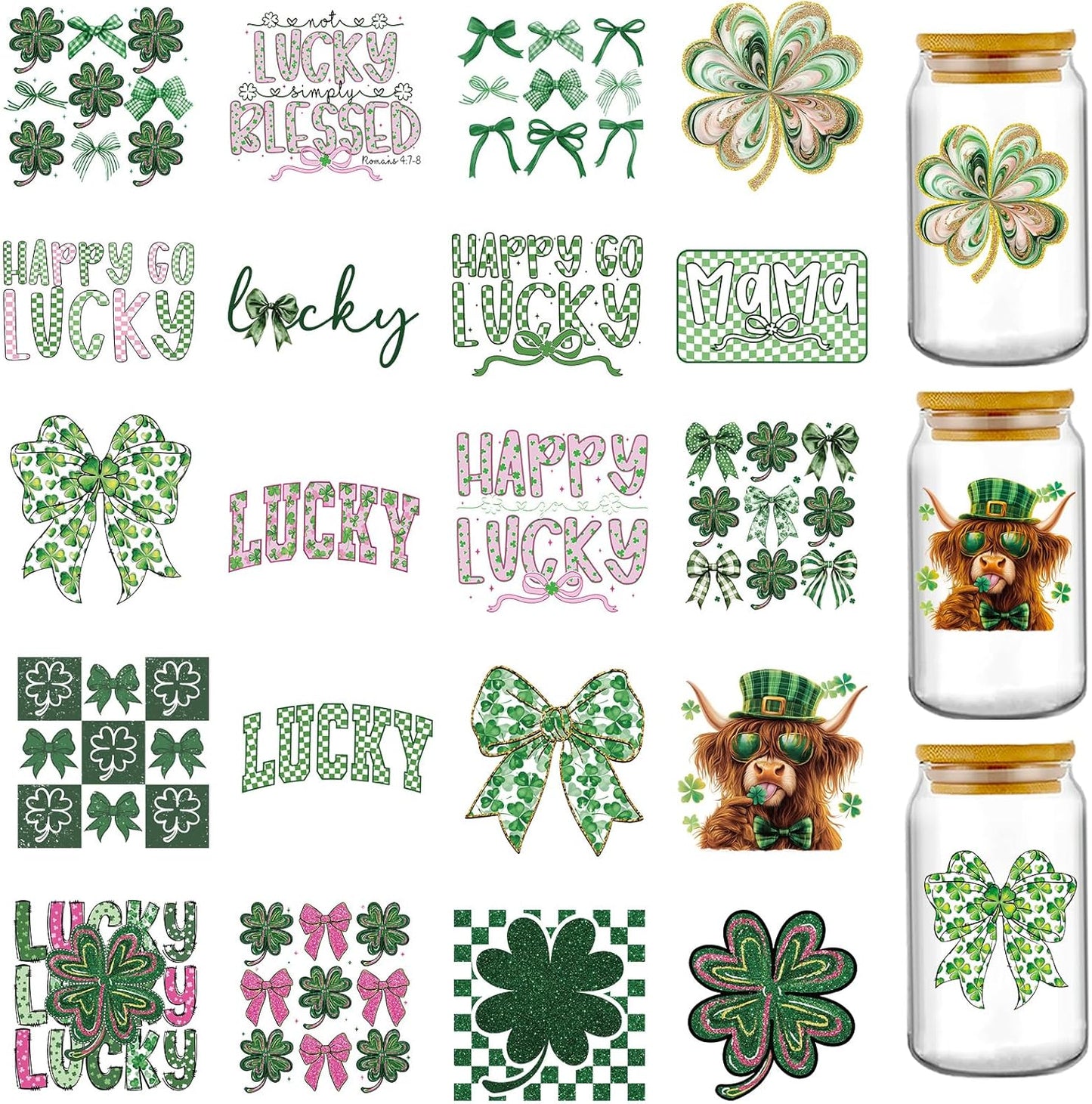 1 LB GUMMY Glass JAR, Wooden Lid with St. Patty's Day Tumbler Sticker