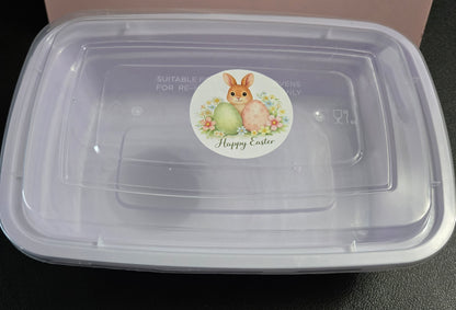 1  lb CHOCOLATE Easter Reusable Container with Round Easter Sticker