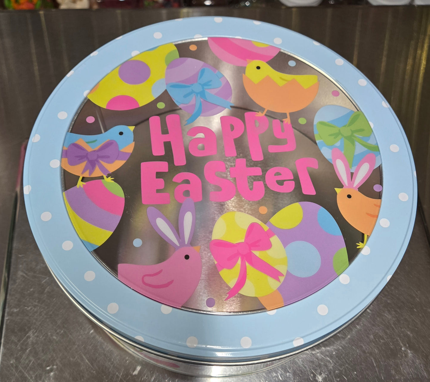 4 lb Gummy Easter Blue Chicks & Eggs LARGE ROUND TIN -Pick & Mix