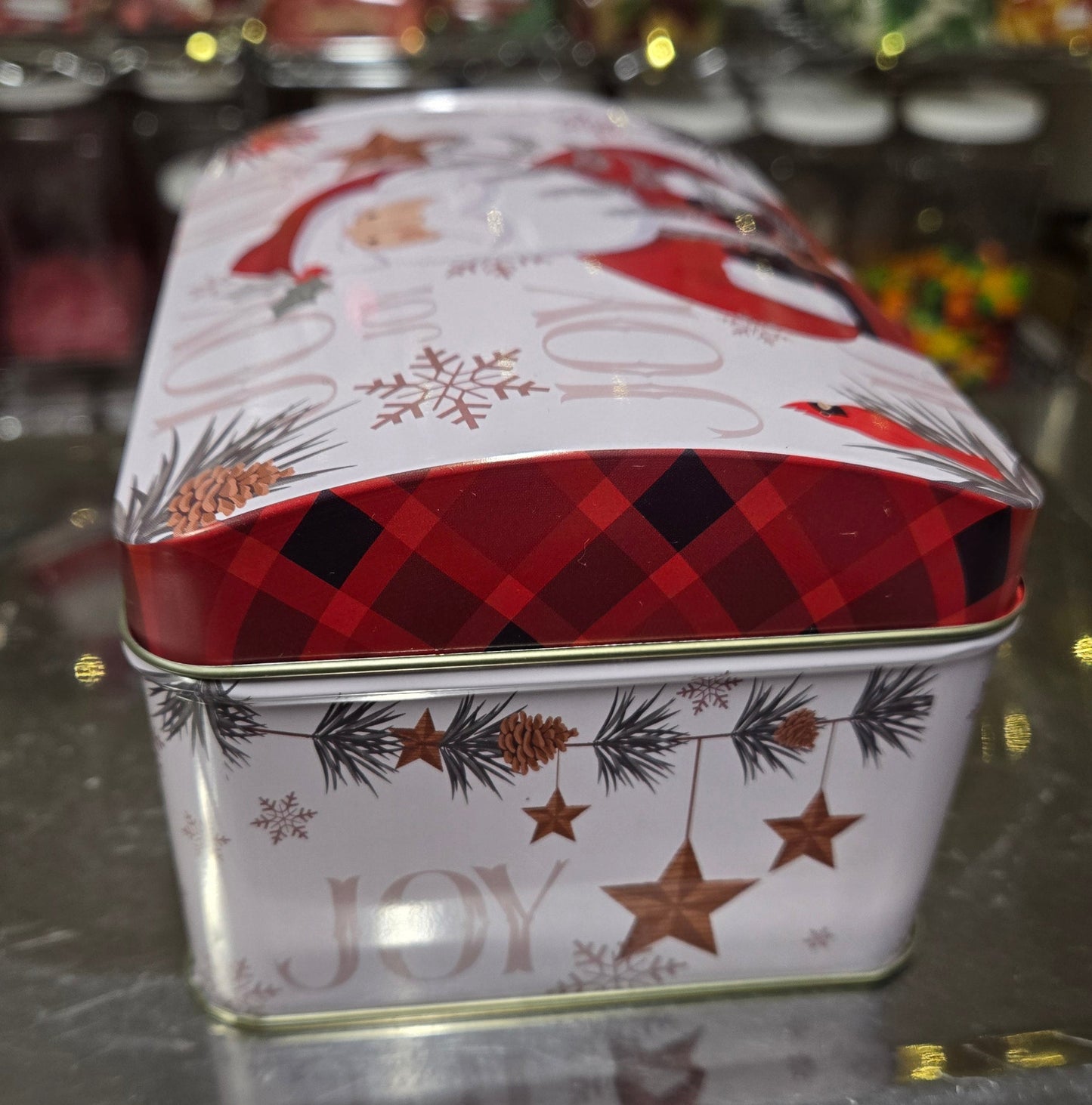 1 lb CHOCOLATE Joy Santa Chest TIN With Hinged Lid!