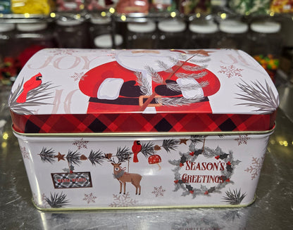 1 lb CHOCOLATE Joy Santa Chest TIN With Hinged Lid!