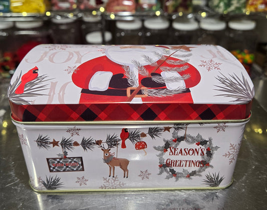 1 lb CHOCOLATE Joy Santa Chest TIN With Hinged Lid!