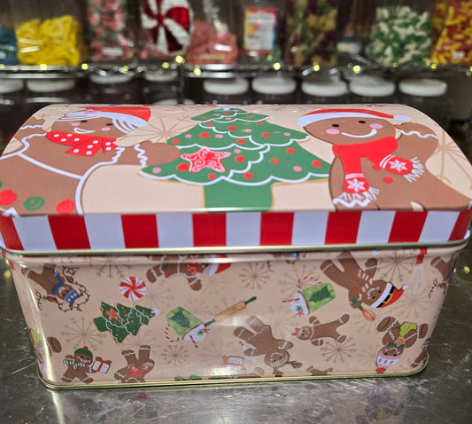 1.5 lb GUMMY Gingerbread Christmas Chest Tin with Hinged Lid