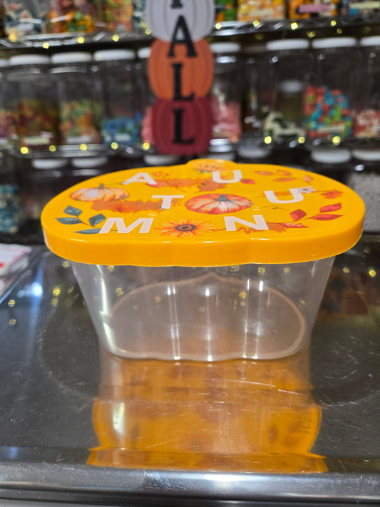 1 lb Gummy "Happy Fall" Small Pumpkin Shaped Reusable Container with Lid