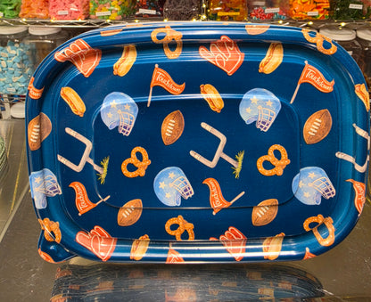 1 lb Grub Tub Football Snack Theme-Reusable Food Container-Blue Lid