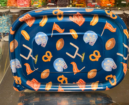 1 lb Grub Tub Football Snack Theme-Reusable Food Container-Blue Lid