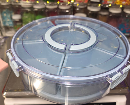 6 lb GUMMY Blue Round Carousel Snacklebox with Reusable Ice Pack under Containers.