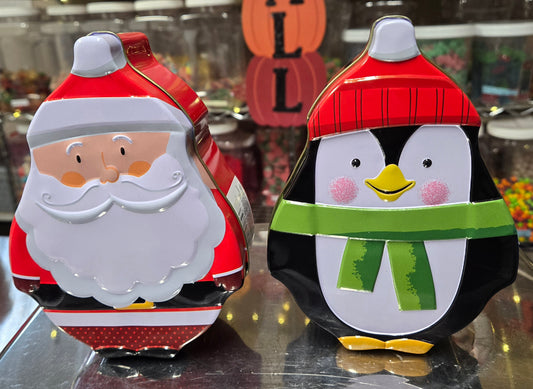 1 lb CHOCOLATE LARGE Santa OR Penguin Tin Containers