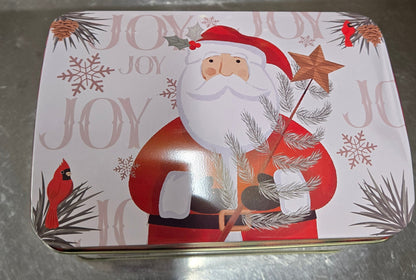 1 lb CHOCOLATE Joy Santa Chest TIN With Hinged Lid!