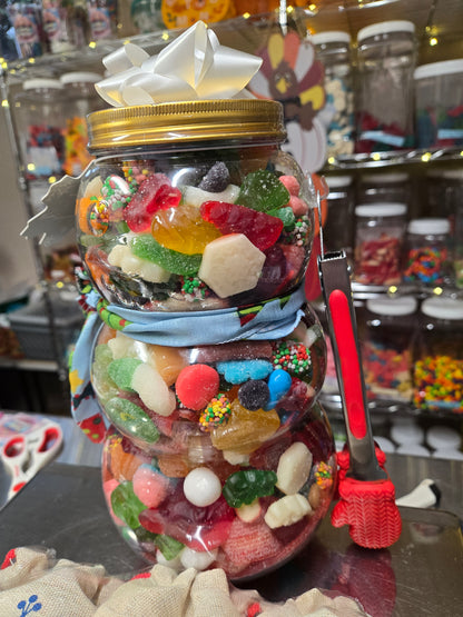 5 lb GUMMY Christmas Snowman JAR with Mitten Tongs!