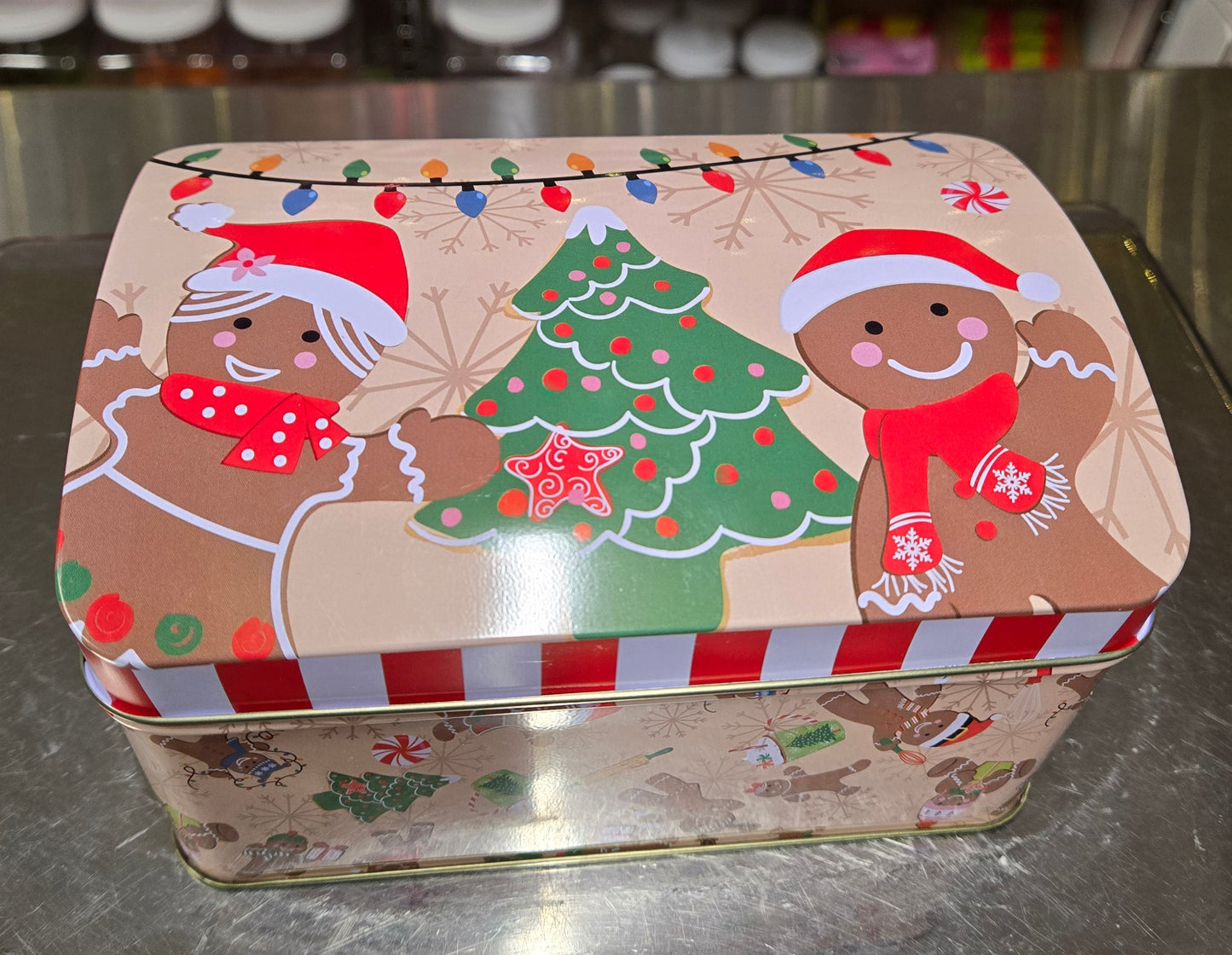 1.5 lb GUMMY Gingerbread Christmas Chest Tin with Hinged Lid
