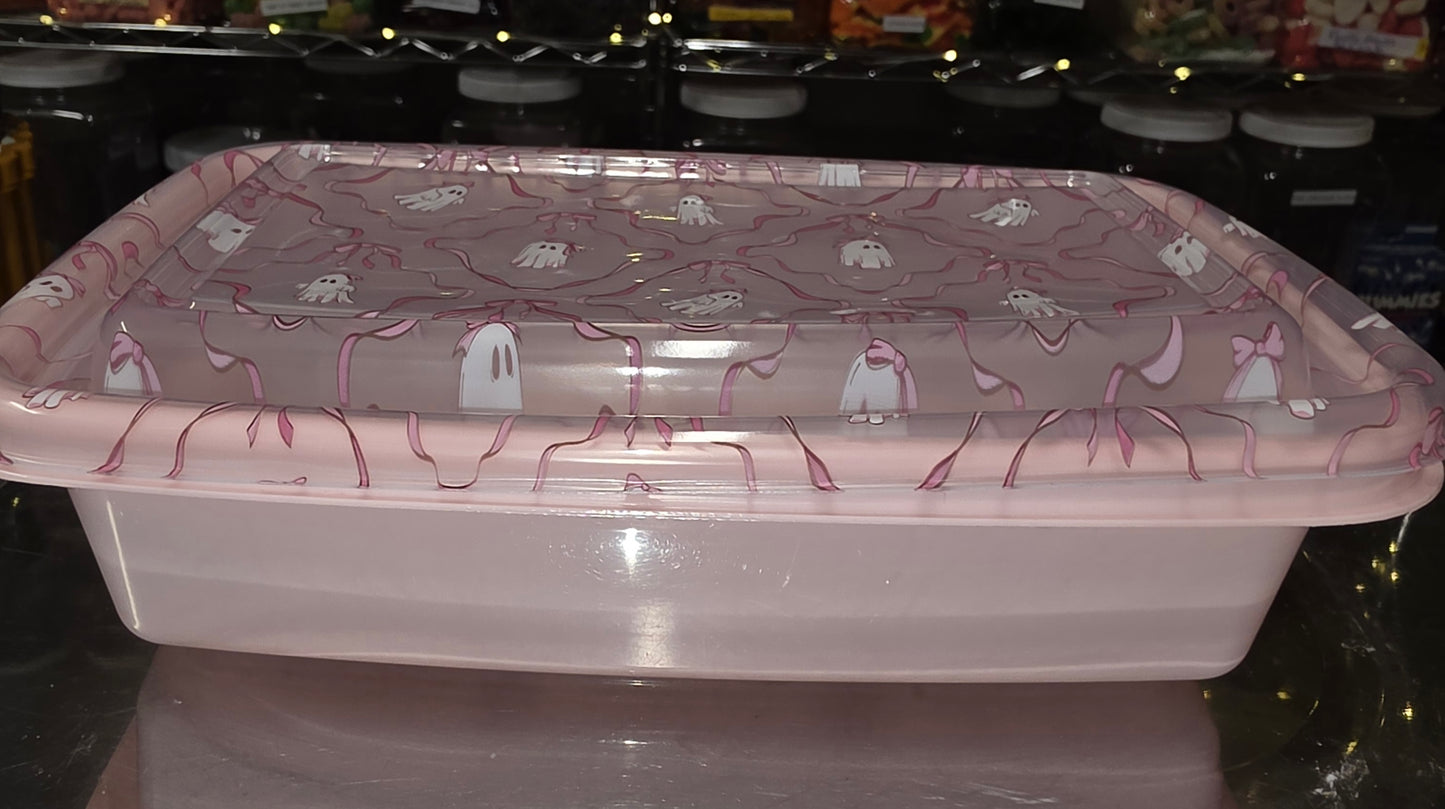 1/2 lb GRUB TUB- Pink Ghost With Bows Reusable Container