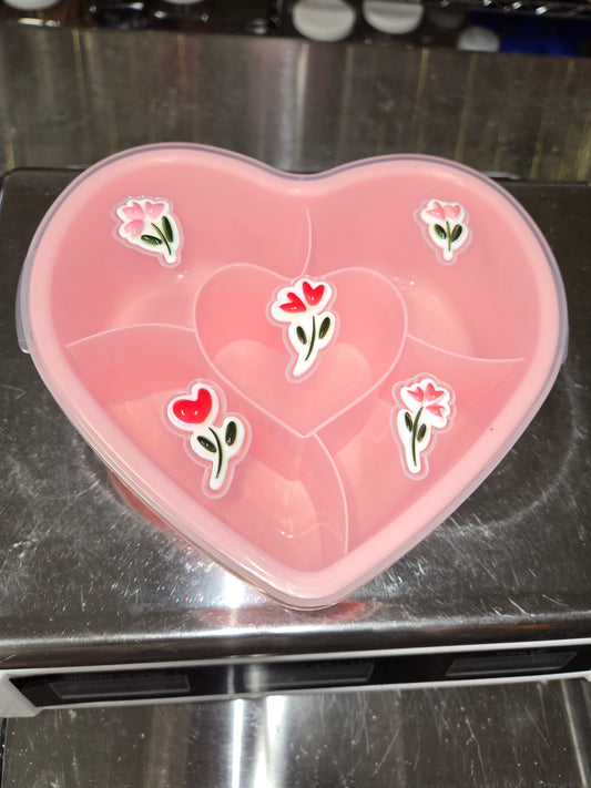 1.5 lb GUMMY Flowers on Lid LIGHT PINK Heart Shaped Snacklebox