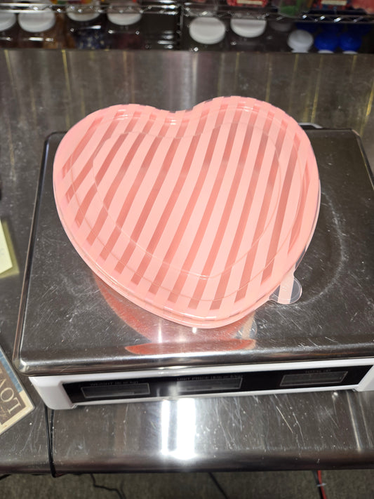 3 lb GUMMY Pink Stripes On Lid LIGHT PINK Heart Shaped Plastic Container