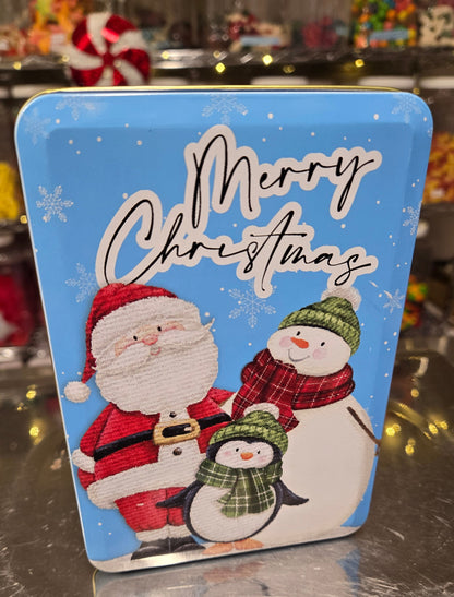 1 lb CHOCOLATE Christmas Santa, Snowman and Penguin TIN!