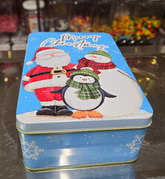 1 lb CHOCOLATE Christmas Santa, Snowman and Penguin TIN!
