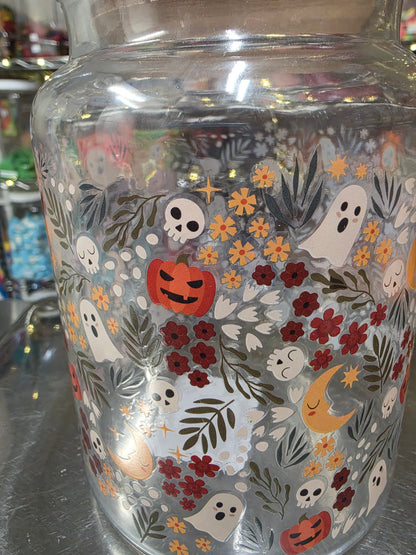 1.5 lb GUMMY in Glass Halloween and Flower Design Jar with Handled Wood Lid